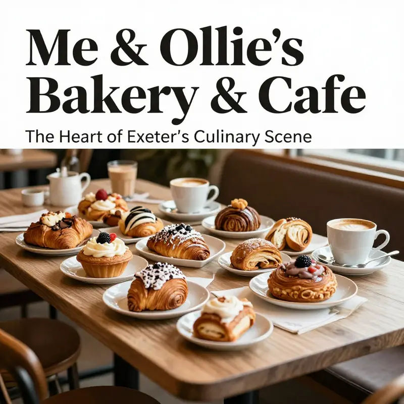 A charming table set with fresh baked goods and coffee at Me & Ollie's Bakery & Cafe in Exeter, NH.