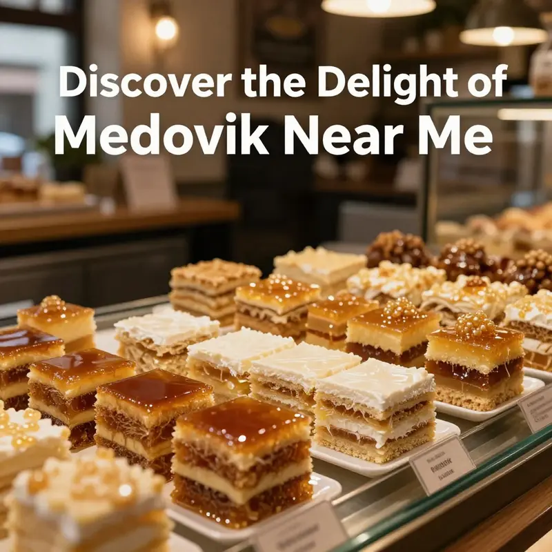 A delightful display of Medovik cakes, inviting dessert lovers to indulge in its rich flavors.