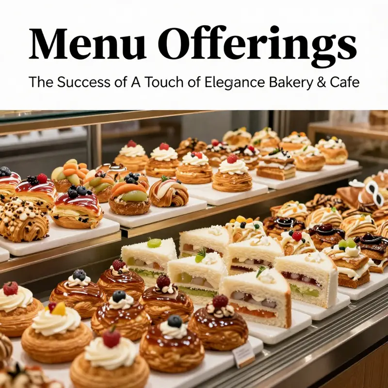 A diverse selection of pastries and sandwiches highlights A Touch of Elegance’s menu offerings.