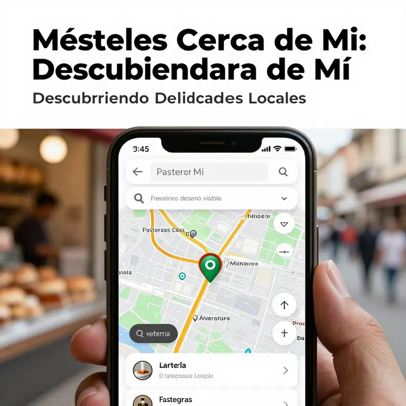 Captura de pantalla de una búsqueda en una aplicación de mapas mostrando pastelerías cercanas.