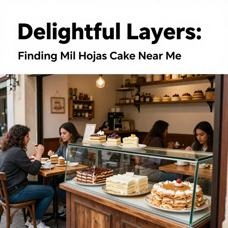 A charming cafe in Barcelona featuring a selection of mil hojas cakes.