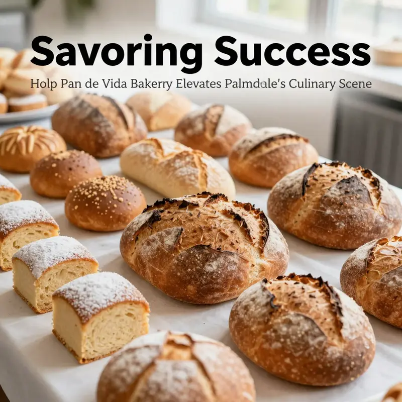 A lively depiction of Pan de Vida Bakery, highlighting its diverse range of pastries and sweets.