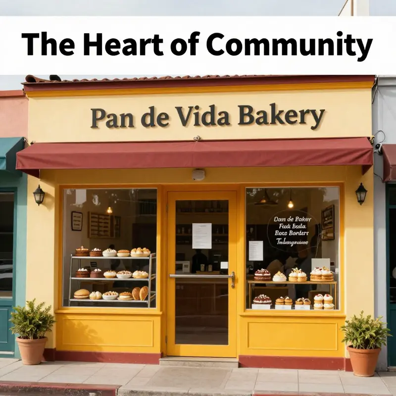 Exterior view of Pan de Vida Bakery, showcasing its inviting entrance and vibrant colors.