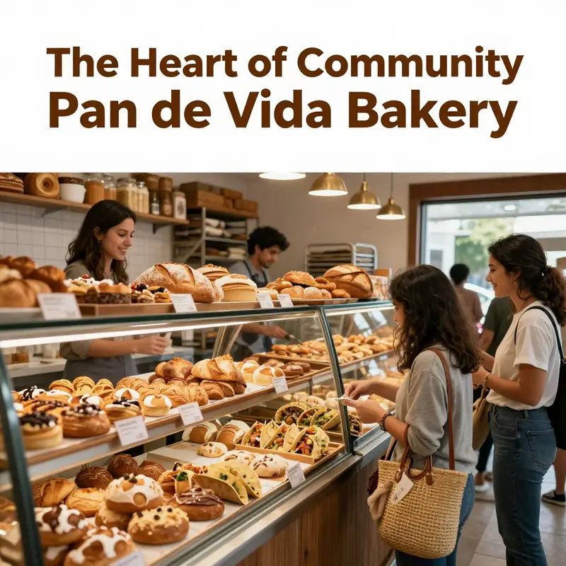 A vibrant display of fresh baked goods and tacos awaits at the Pan de Vida Bakery locations.