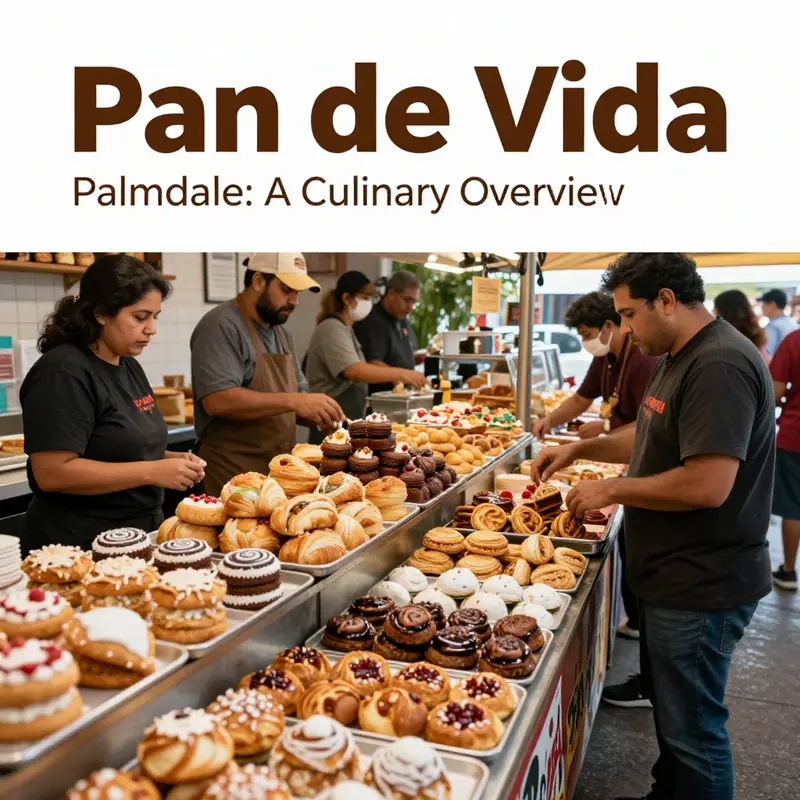 A lively depiction of Pan de Vida Bakery, highlighting its diverse range of pastries and sweets.