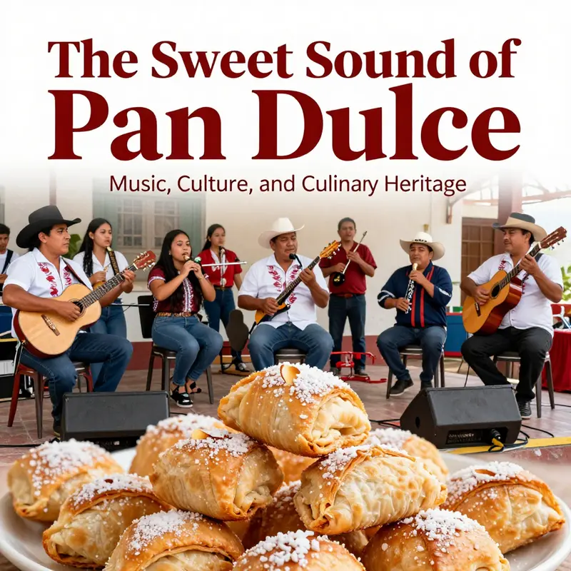 Musicians celebrate cultural heritage with lively performances and traditional pan dulce.