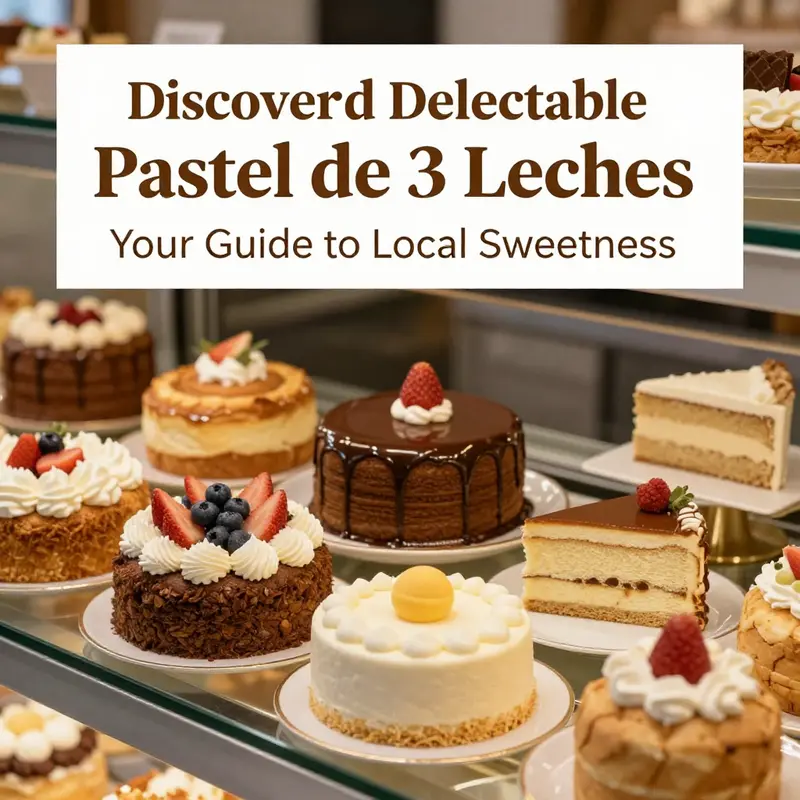 A selection of pastel de 3 leches cakes to entice customers in a charming bakery.