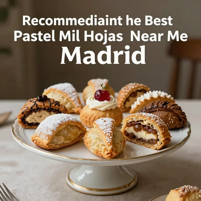 An enticing selection of pastel mil hojas, highlighting the variety of options available in Madrid.