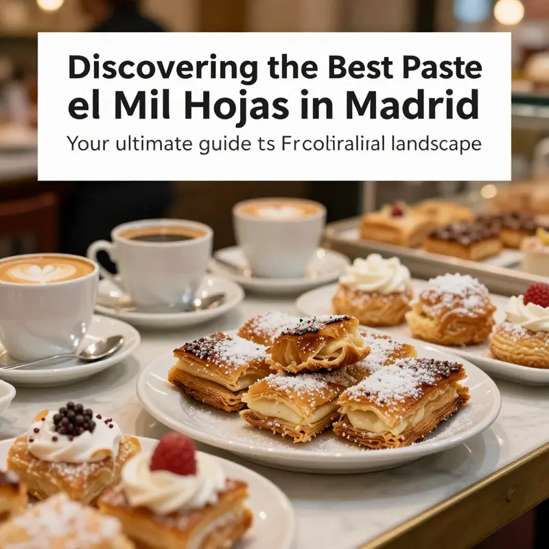 An array of pastel mil hojas alongside coffee and pastries, creating a cozy dessert display.