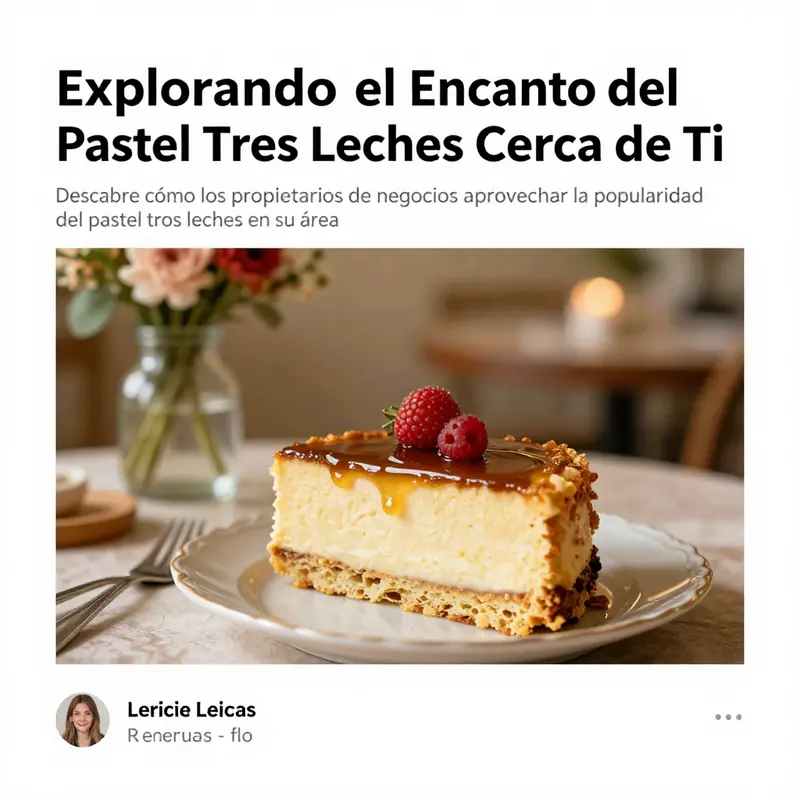 Pastel tres leches decorado sobre una mesa en un restaurante, con un ambiente acogedor.