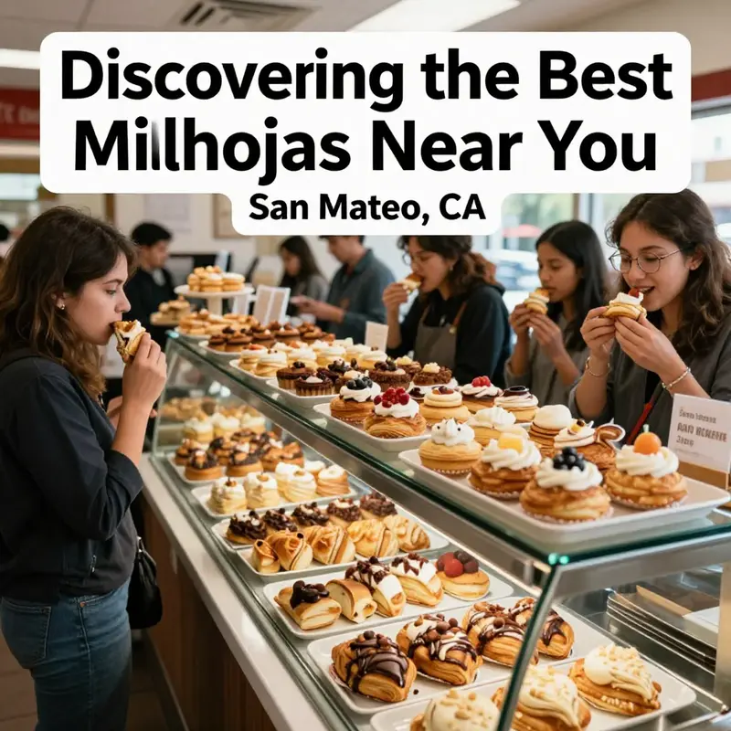 The vibrant atmosphere of a bakery in San Mateo, CA, famous for its milhojas.