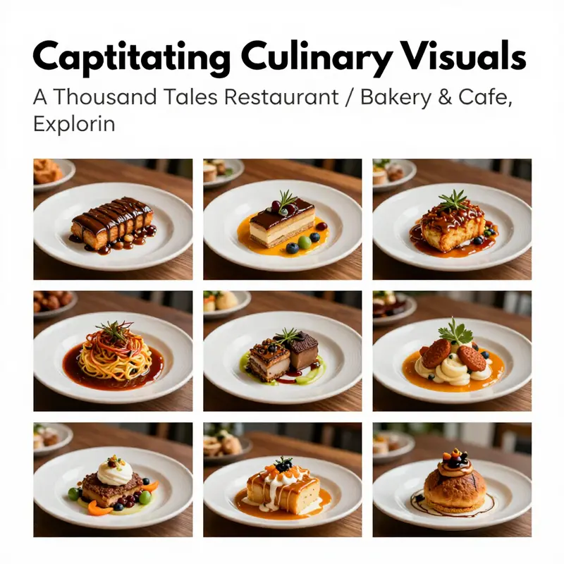 A collage of beautifully presented foods and a warm restaurant atmosphere, illustrating the essence of A Thousand Tales.
