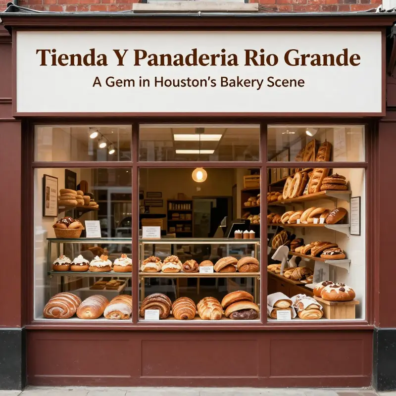 The inviting storefront of Tienda Y Panaderia Rio Grande, showcasing its dual identity as a bakery and grocery store.