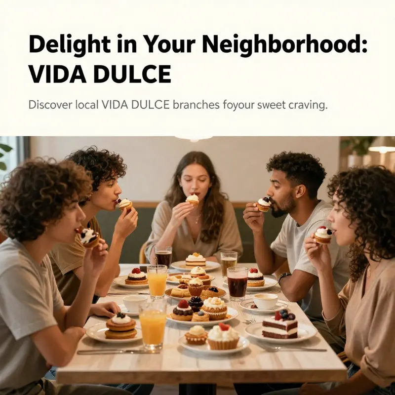 A cheerful group of friends enjoying pastries from VIDA DULCE, highlighting social connections over sweets.