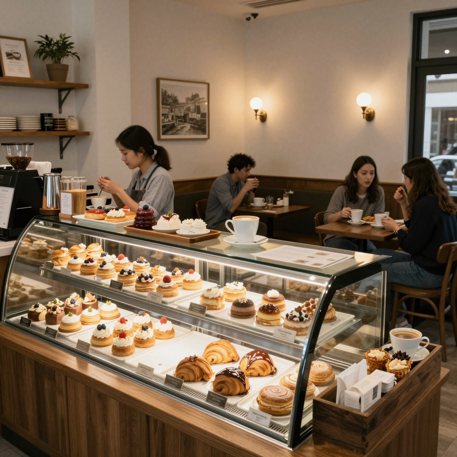 Cozy café atmosphere with pastries and coffee