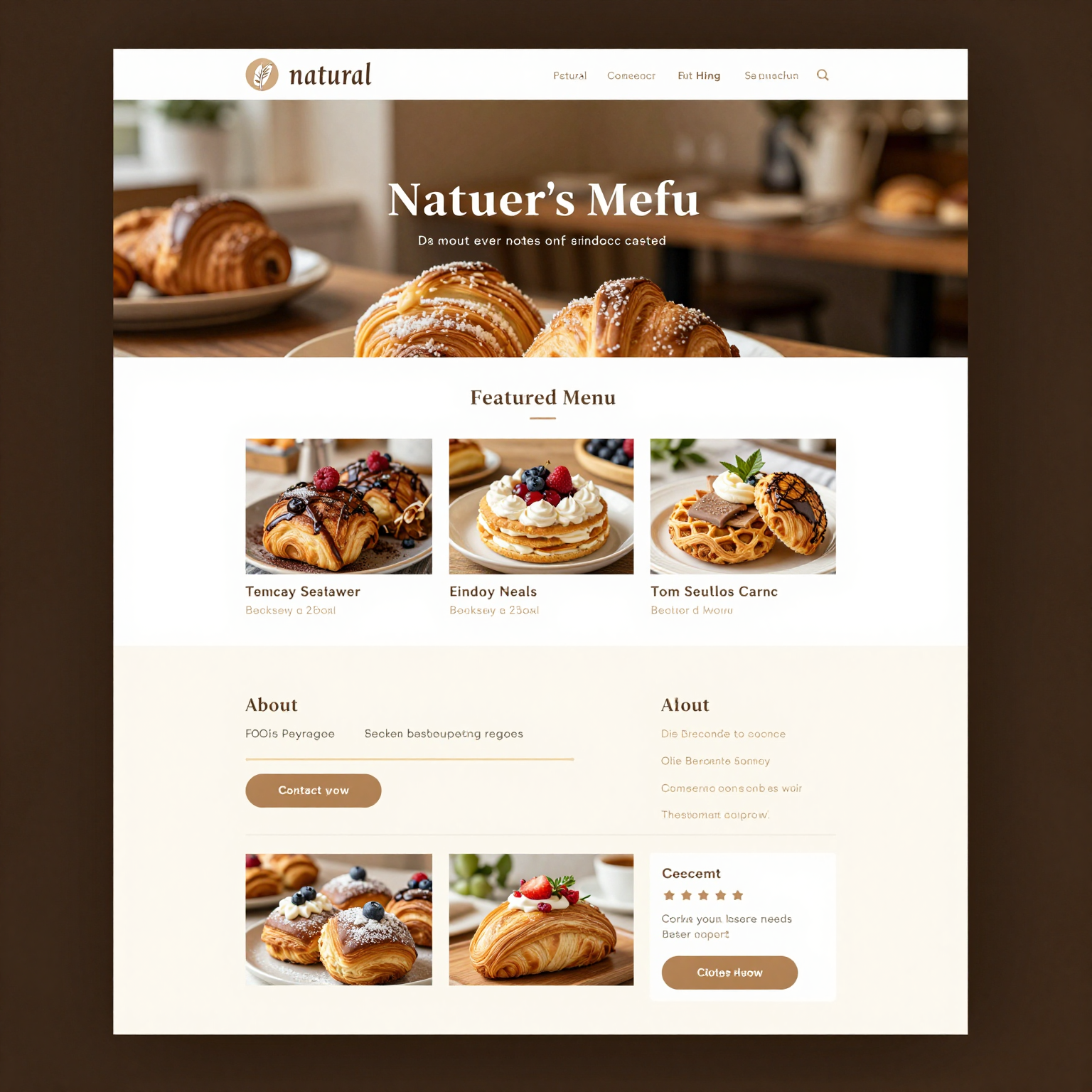 Exemplary restaurant website layout design for a bakery cafe