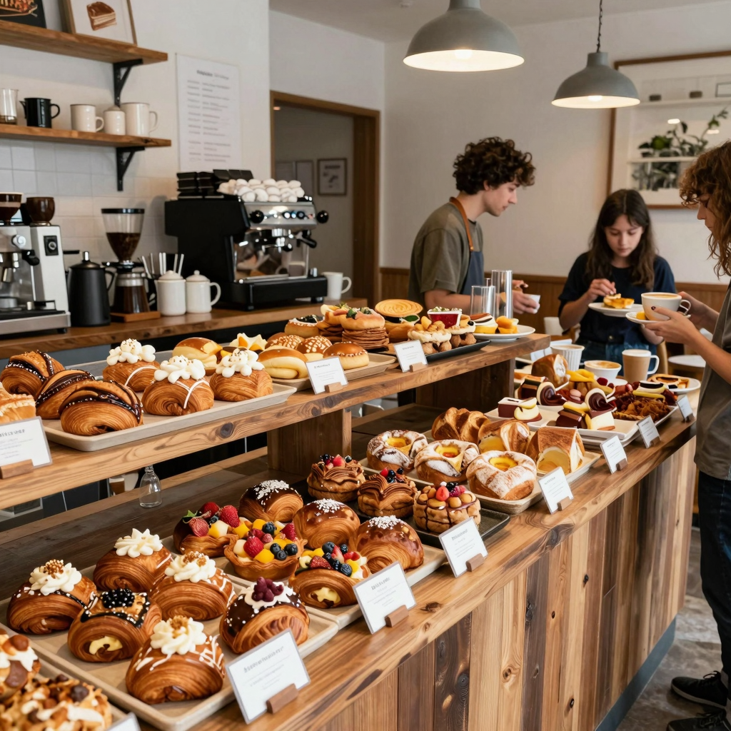 Cozy café setting with freshly baked goods