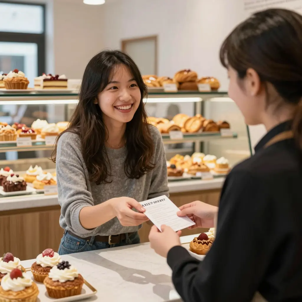 Customer redeeming loyalty points at Bakiez Bakery Cafe