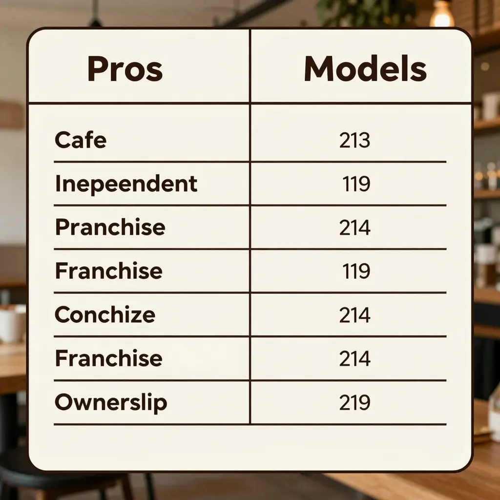 Comparative Table of Cafe and Bakery Business Models